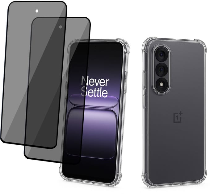TechNow Hoesje + 2x Privé Screenprotector geschikt voor OnePlus Nord 5 Hoesje Screenprotector - Privacy Tempered Glass - Case Transparant