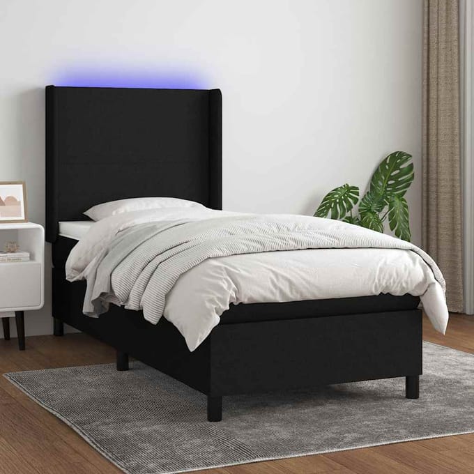 vidaXL - Boxspring - met - matras - en - LED - stof - zwart - 80x200 - cm