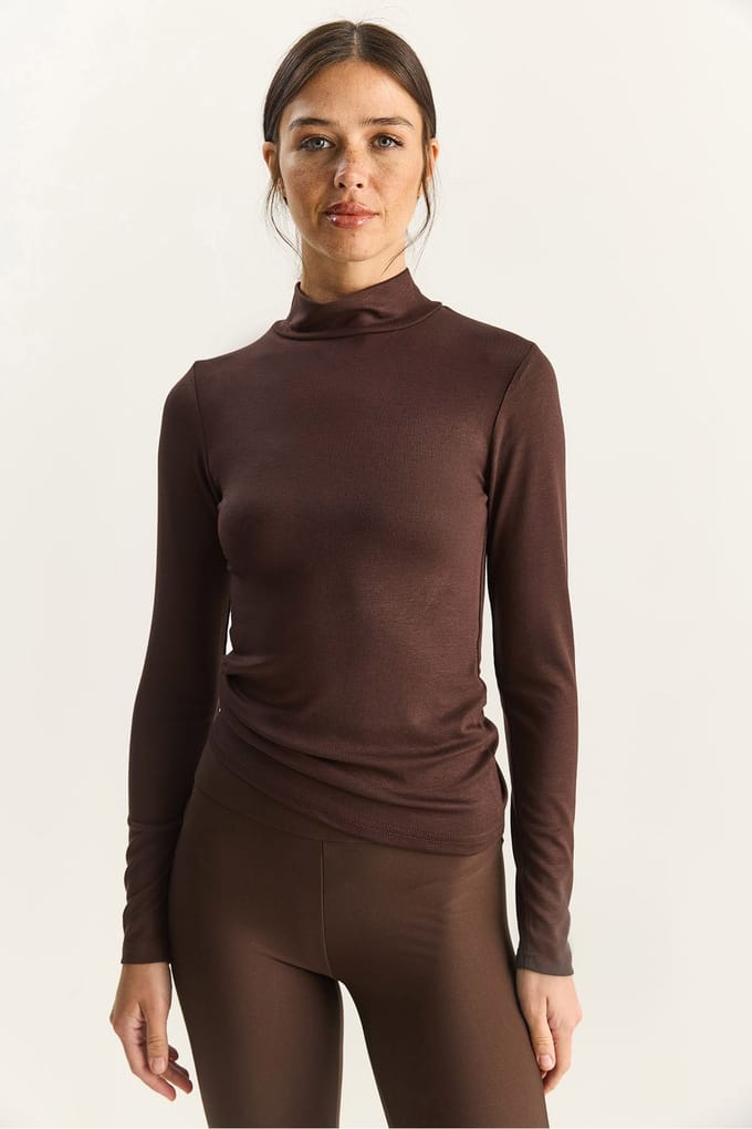 Slim Fit Lange Mouwen Halve Turtleneck Top