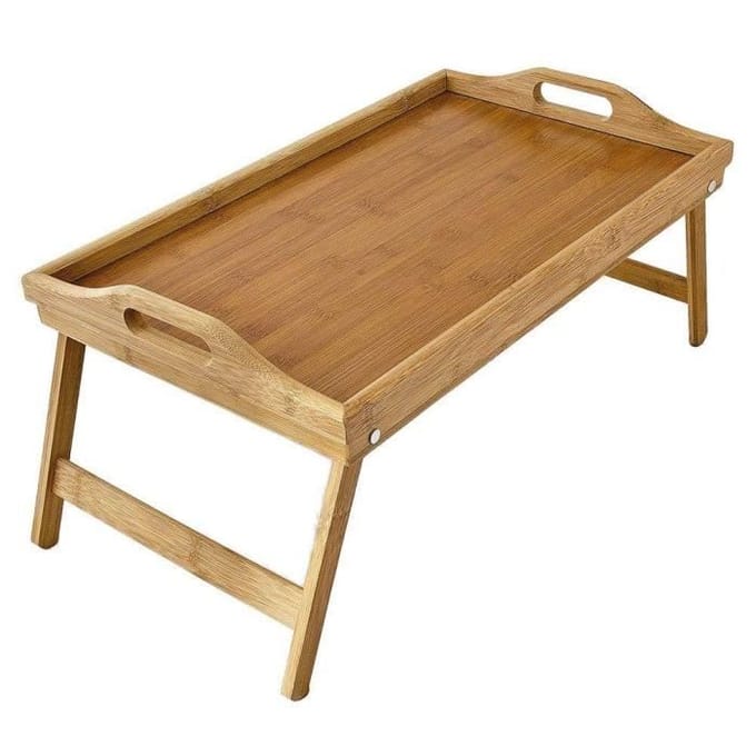 Table pour Lit - DoubleBlack - Plateau en Bambou - Pliable - 50x30x23CM