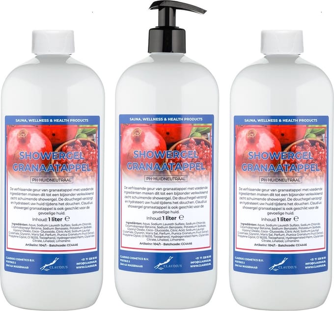 Splashbox Douchegel Granaatappel 1 liter - set van 3 stuks - met gratis pomp - Showergel