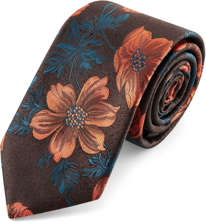 Dianthus | 7 cm Stropdas met Donkere Oranje en Turquoise Bloemen