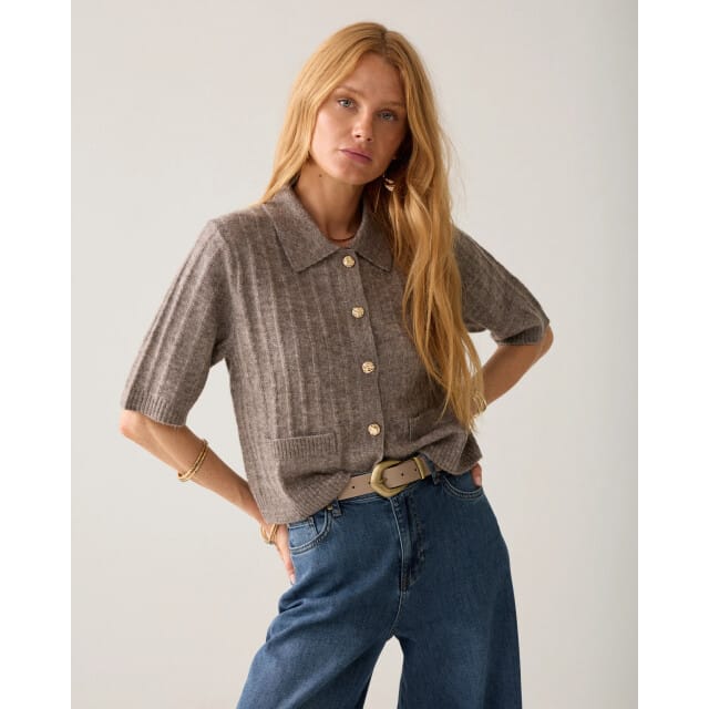 Summum 7s8019-70088 742 short cardigan soft melange knit taupe