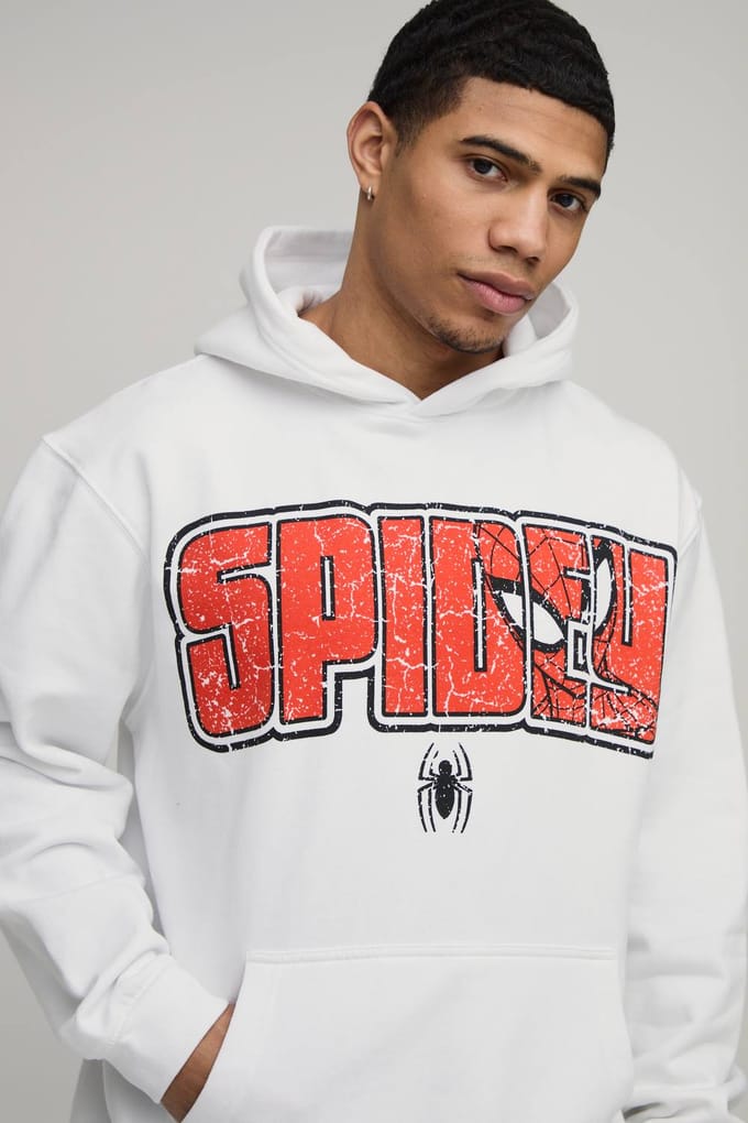 Spidey Oversized Licentie Print Hoodie | White | Size XS