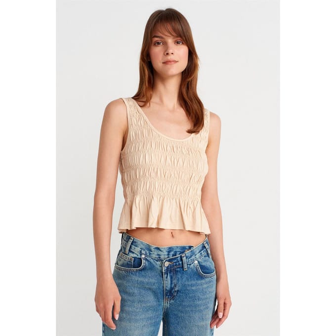 Gestructureerde Katoen-modal Crop Cami Blouse
