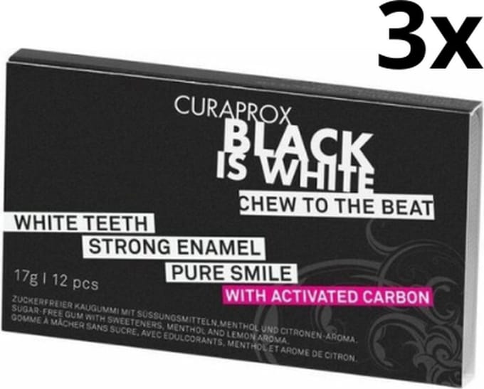 Curaprox Black is White Kauwgom - 3 x 12 stuks - Voordeelverpakking