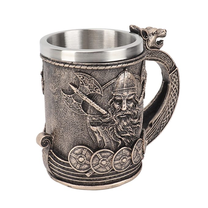 Viking Bierpul Vintage Grote Capaciteit RVS Binnenbeker Hars Proces Ornamenten voor Bier gray