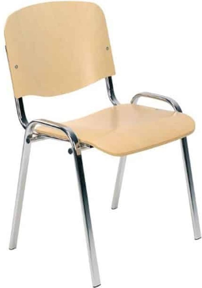 Vergaderstoel of conferentiestoel basic chroom frame zonder armleuningen hout