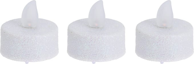 Ambiance Light LED waxinelichtjes/theelichtjes - 6x st - wit glitter - 4 x 4 cm - Kerstversiering/kerstdecoratie