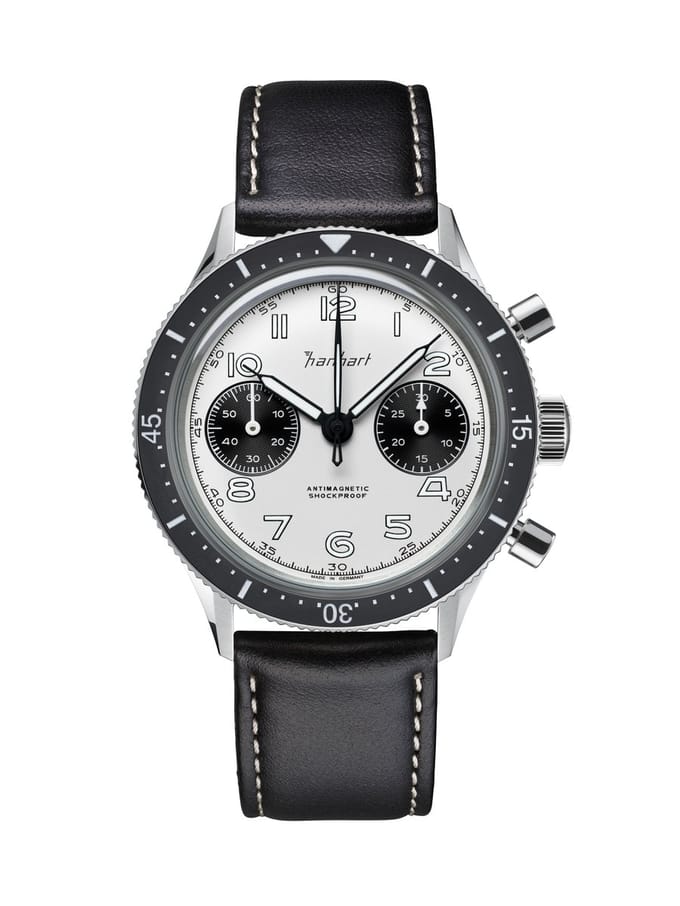 Hanhart 415 ES Panda - Horloge - zwarte lederen band - 39 mm