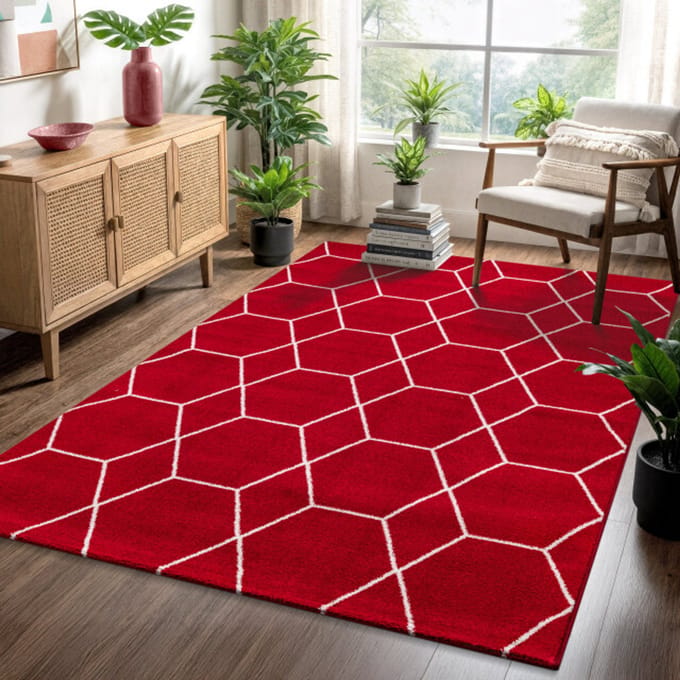 Muratap Trellis uni effen laagpolig vloerkleed modern 80x200 cm