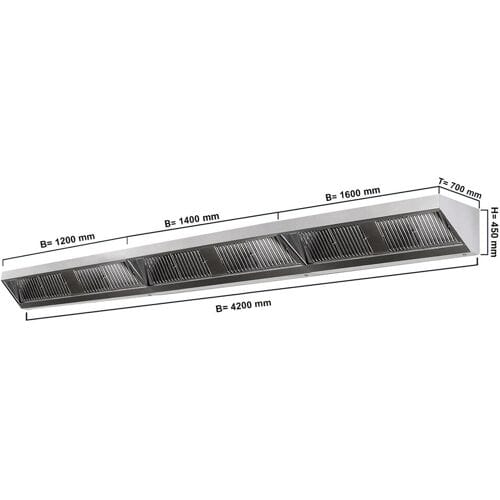 GGM Gastro Wandhaube - 4200mm - mit Filter & Lampe Zilver