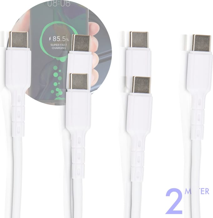 Phreeze 3x USB-C naar USB C Oplaadkabel - 2M - 60W - Verstevigd - Datakabel - Universele USB kabel - Kabels - Snoer - GSM, Telefoon, Smartphone, Telefoon