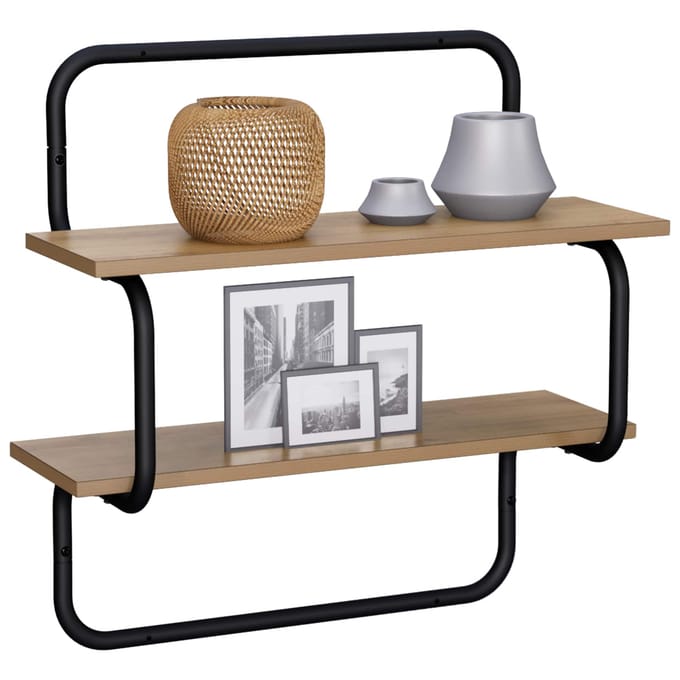vidaXL - Wandplank - met - 2 - niveaus - Artisan - eiken - 80 - x - 24,5 - x - 61 - cm