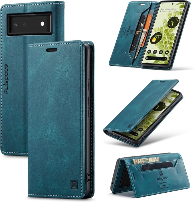 Luxe Flip Case met RFID Bescherming Kaarthouder en Magneetsluiting voor Google Pixel 6 _ Blauw