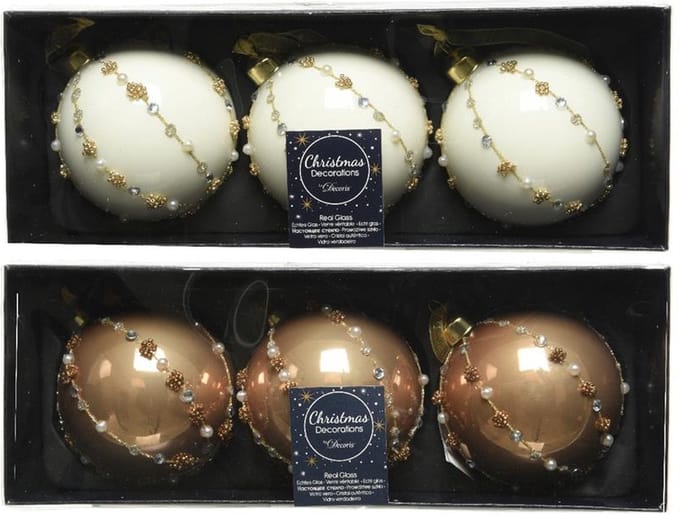 Decoris Kerstballenset a 3 stuks camel 8cm (1 stuk) assorti