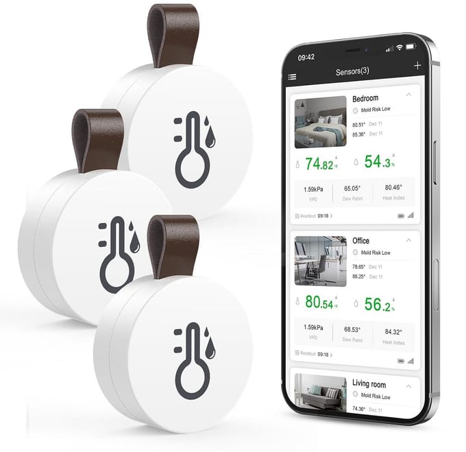 3-pack Mini Bluetooth Thermometer en Hygrometer met App voor Binnen