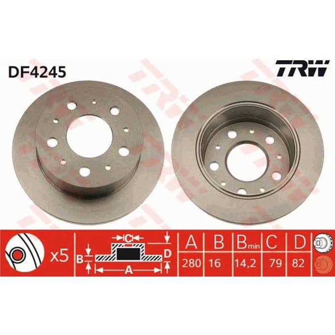 Remschijf TRW DF4245 achter, volledig, 1 Stuk