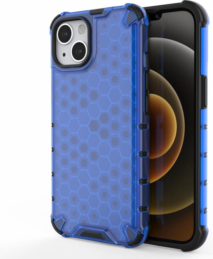 Lunso - Honinggraat Armor Backcover hoes - Geschikt voor iPhone 13 - Blauw
