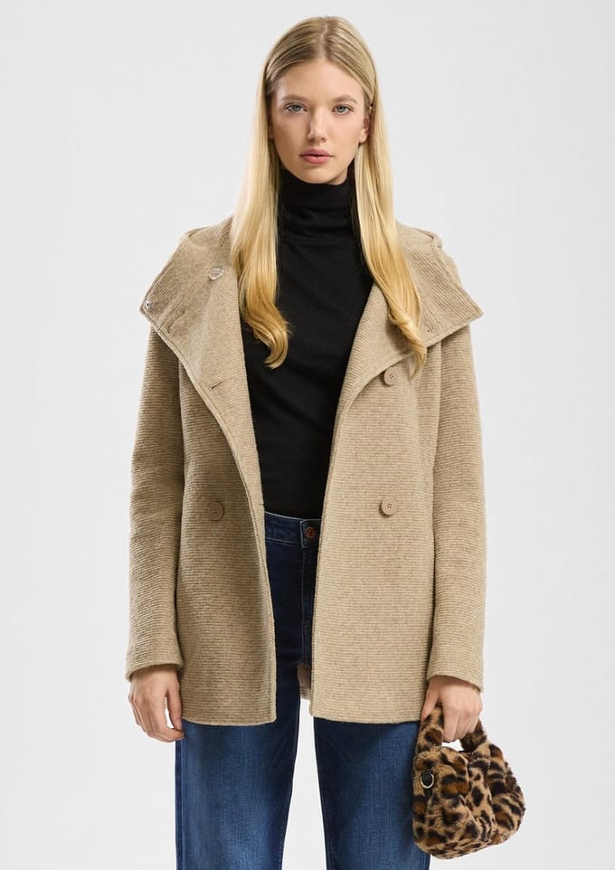 Wollen look jas met capuchon dames QS