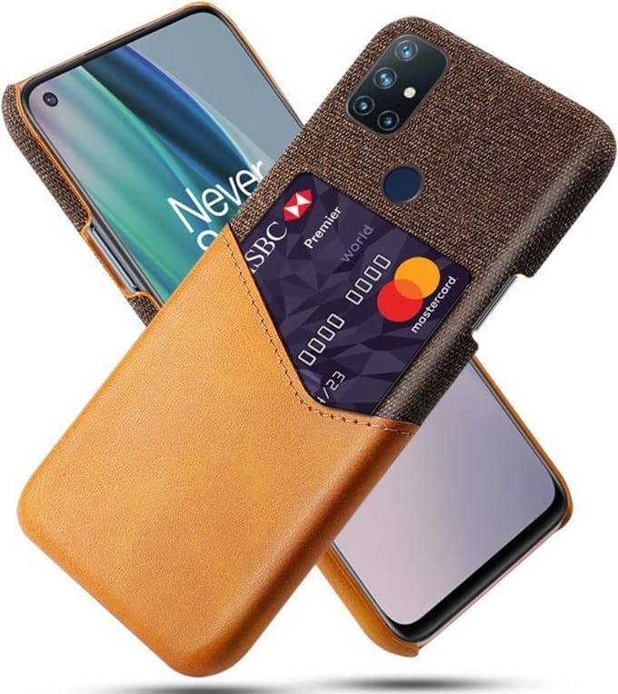 OnePlus Nord N10 5G Luxe Hybride Backcover met Pasjeshouder + PMMA Screenprotector _ Bruin