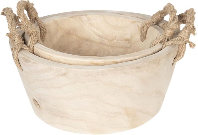 Clayre & Eef Opbergmand Set van 2 Ø 36 / Ø 29 cm Beige Hout