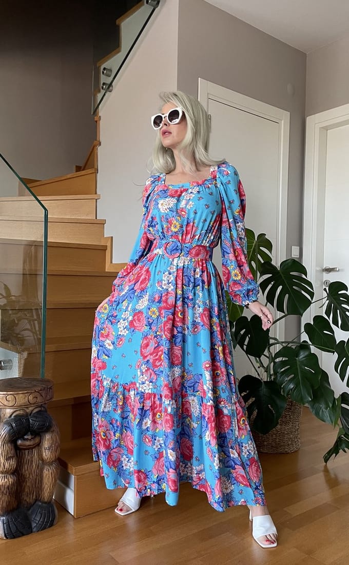 Blousejurk/SIRMAZA/BLAUW/BLOEMIG