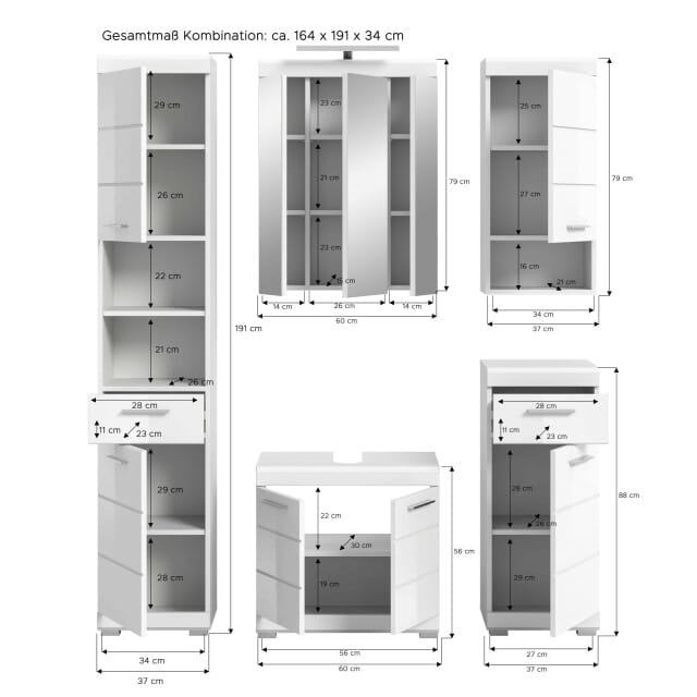 Scout badkamercombinatie wit hoogglans MDF TZ wit NB - 34x164x191cm
