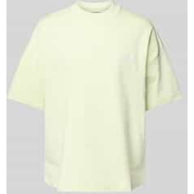 T-shirt met geribde ronde hals