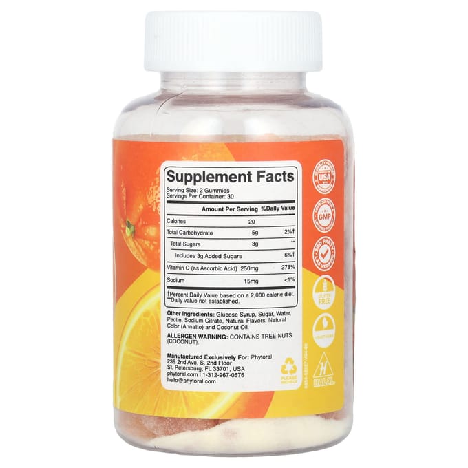 Phytoral, premium vitamine C gummies, sinaasappel, 60 gummies