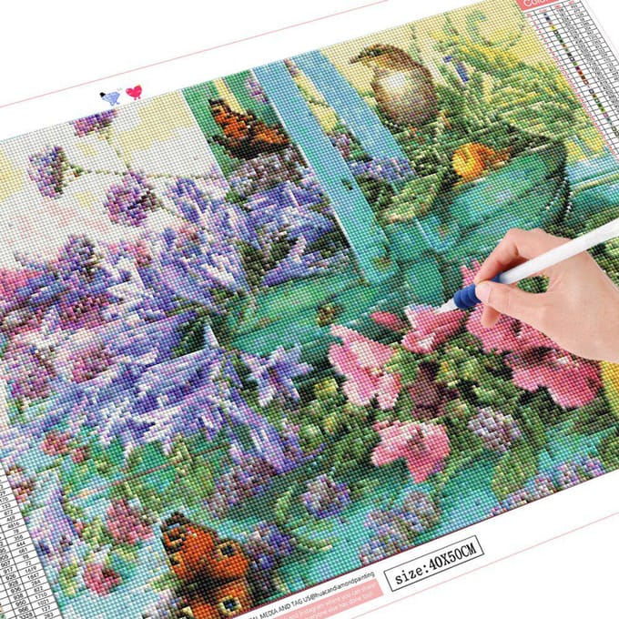 Peinture diamant fleurs oiseau point de croix, perceuse carrée complète, affichage mosaïque diamant 20X30CM gray