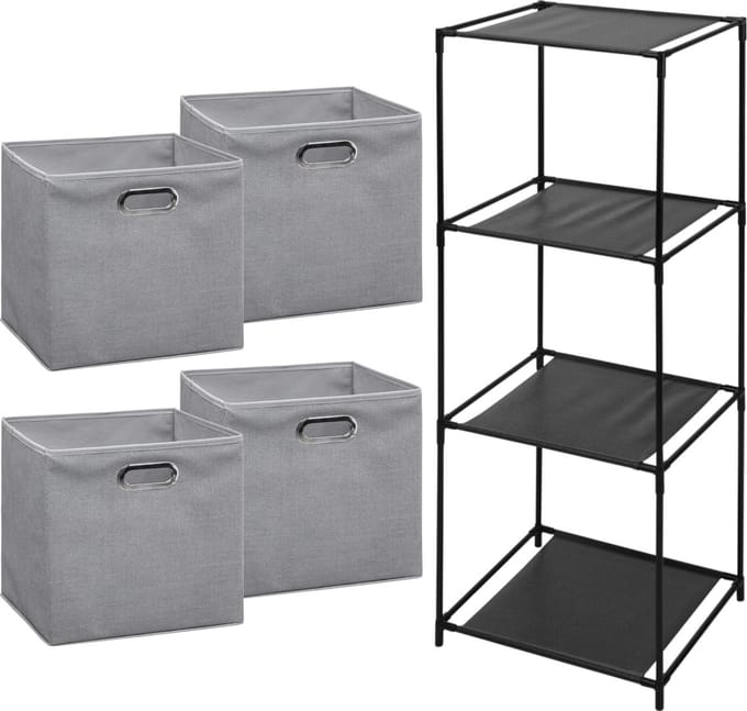 5Five Opbergrek Smartrack - met 4x mandjes stof - lichtgrijs - 34 x 98 cm
