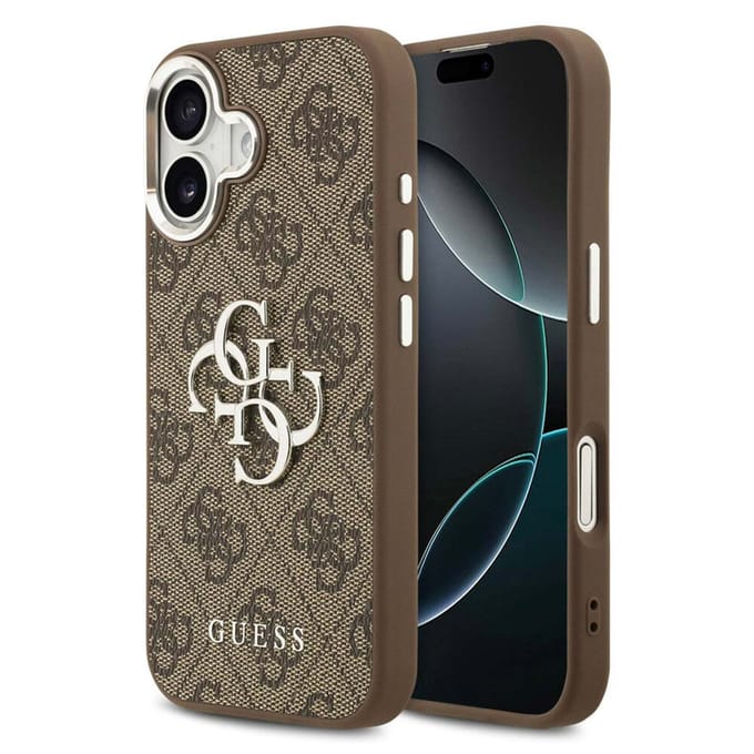 Guess 4G Metal Logo Backcover voor de Apple iPhone 17 - Silver Edge - Brown