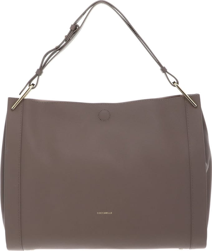 COCCINELLE Leren Schoudertas Wallace Shoulderbag Double Grainy Leather Warm Taupe / Rosette