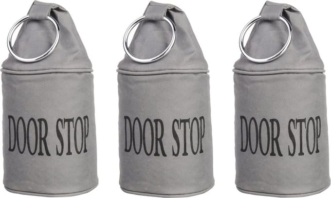 Canvas deurstopper grijs - 3x - met ring -H15 cm - Deur vastzetter - Deurstop 2,7 kg