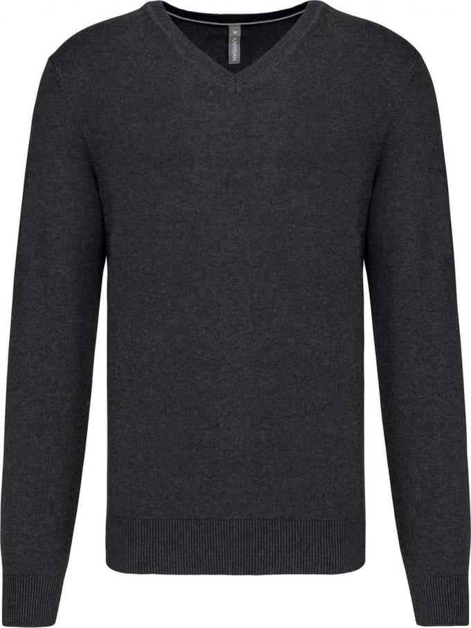 Pullover/Cardigan Heren S Kariban V-hals Lange mouw Black Heather 87% Katoen, 11% Polyamide, 2% Elasthan