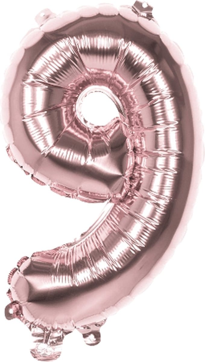 Folieballon cijfer 9 roségoud, 83cm