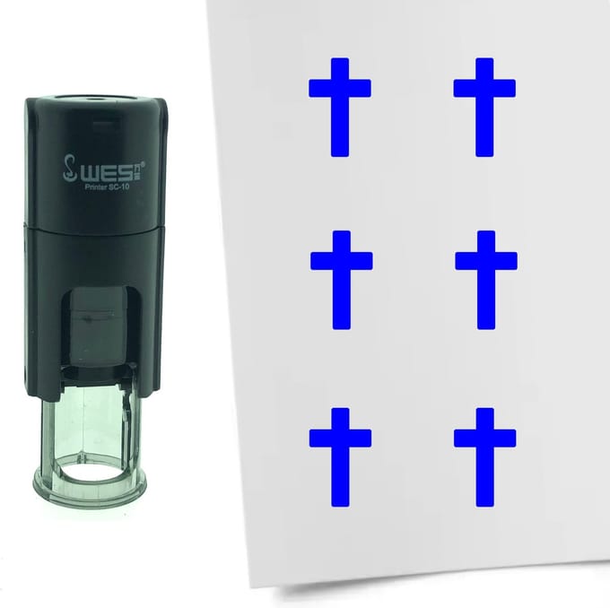 CombiCraft Stempel Kruis / Christendom 10mm rond - Blauwe inkt