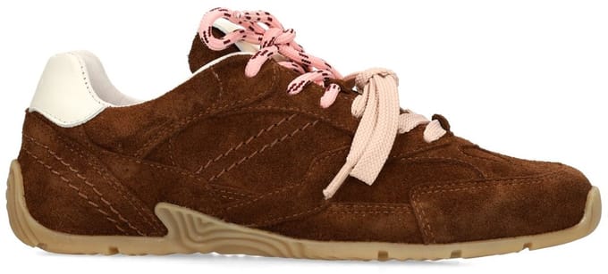 Manfield - Dames - Bruine suède sneakers met dubbele vetersluiting - Maat 41
