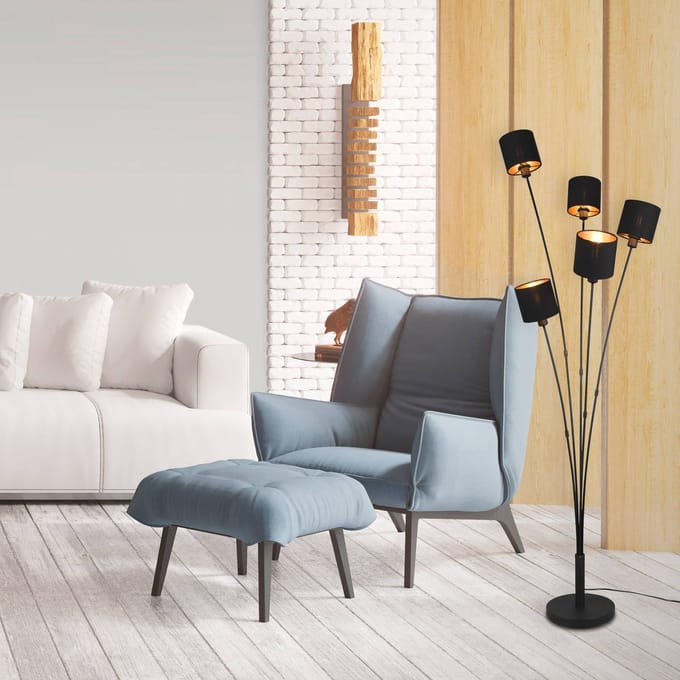 REALITY TOMMY - Vloerlamp - Zwart mat - excl. 5x E14 4 W - Badkamerverlichting
