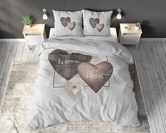 Dekbedovertrek Hart vorm 200 x 220 cm, 100% Katoen, met knoopsluiting, Dekbedovertrek set inclusief 2 kussensloop
