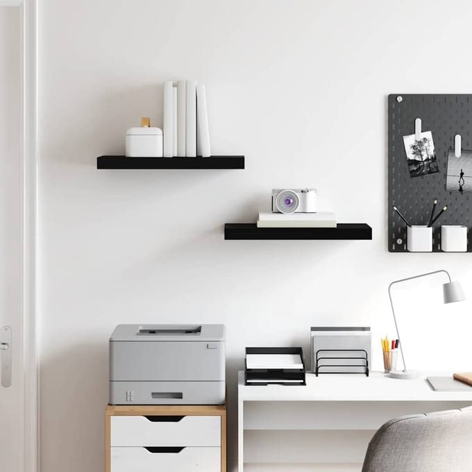 vidaXL - Wandschappen - zwevend - 2 - st - 50x23,5x3,8 - cm - MDF - zwart