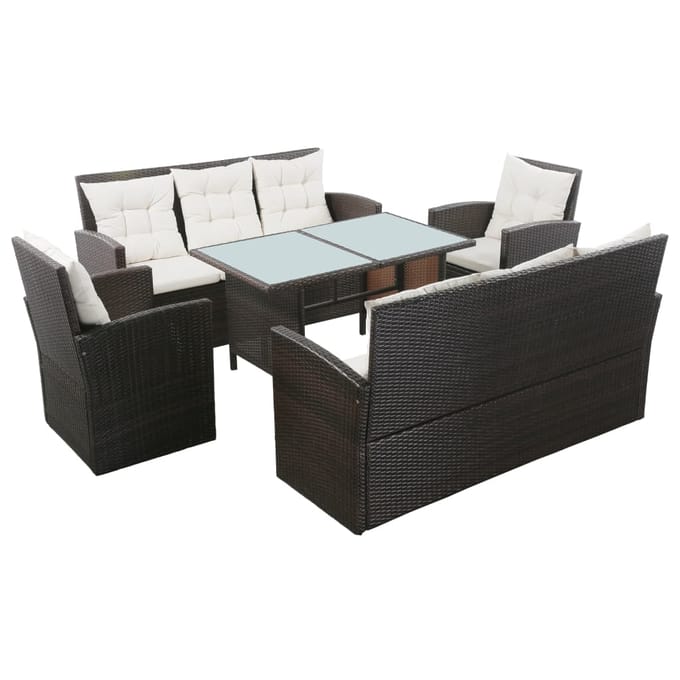 vidaXL - 5-delige - Loungeset - met - kussens - poly - rattan - bruin