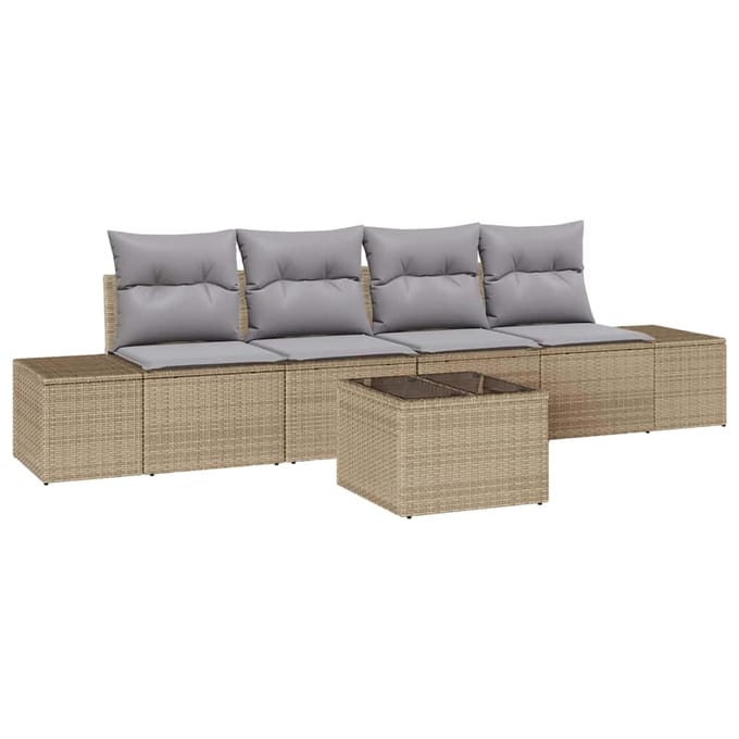 vidaXL Bankstel 5 st Beige en Licht Grijs poly rattan