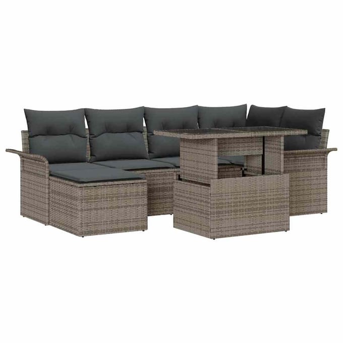vidaXL Tuinbank Set met kussen met opslag 7 pcs Grijs Poly rattan
