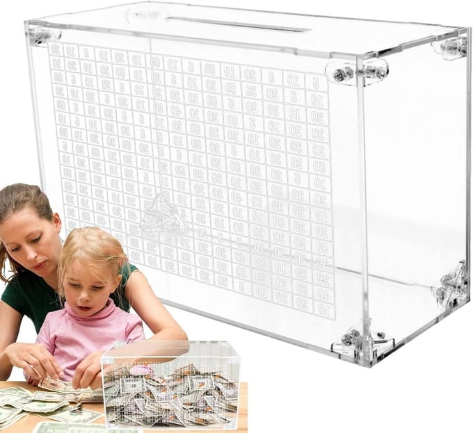 Geldkist Transparant - Spaarpot Acryl - Geld Sparen - Met Teller - 23 cm - Transparant
