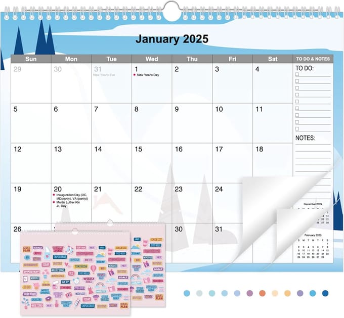 Grote Wandkalender 2025 (Januari - December) - Jaarkalender Planner A4 Formaat met Kalendersticker