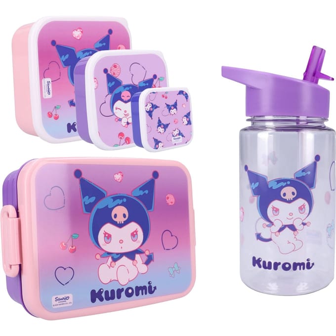 Kuromi Lunchset - Lunchbox - Drinkfles - 3 Snackboxen - Meerkleurig