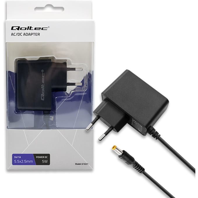 Qoltec 5W plug-in voeding |   5V |   1A |   5.5*2.5