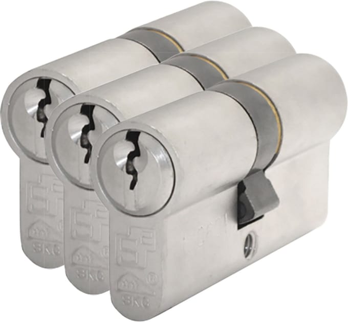 Dubbele cilinder - Vernikkeld - Messing - S2 - S2 veiligheidscilinders S6 gelijksluitend per 3, 30/45